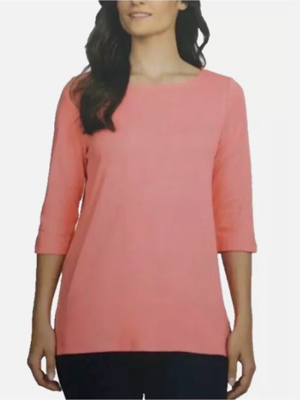 Lands' End Pima Cotton 3/4 Sleeve Boatneck Tee Pink Coral Size XL